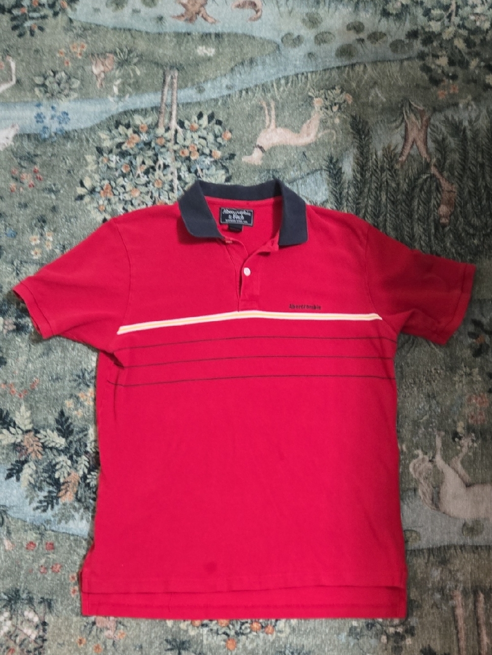 Abercrombie Red Polo with Navy Contrast Collar and Stripe Detail